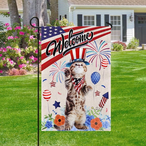 Garden Flag Patriotic Cat 4th Of july, Holiday Feline, 12x18 POLE NOT INCLUDED