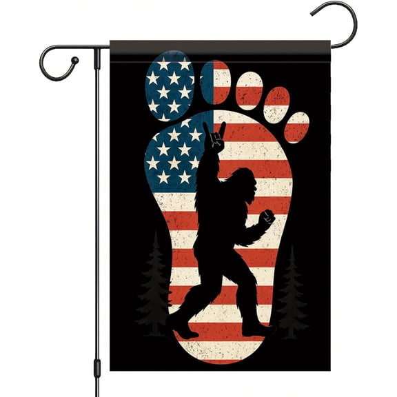 Garden Flag Patriotic Sasquatch USA Flag Yard Banner 12x18 Inch Double-Sided Outdoor Decor for Independence Day Memorial Day July 4th Lawn Porch Forest America Holiday Decoration