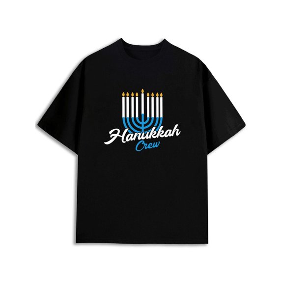 Greenink Hanukkah Crew Menorah T-Shirt mens t-shirts black top gifts New spring and autumn trendy printed T-shirts Vintage Unisex Shirt Crewneck tshirts