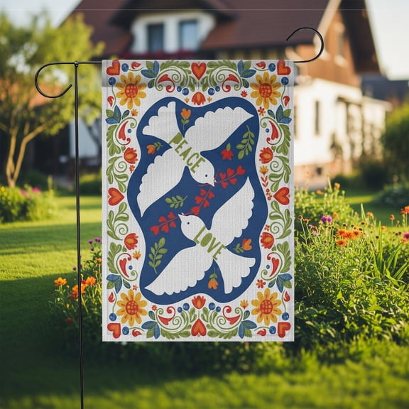 Garden Flag Peace Love Dove Polyester Folk Art Style V777, 12x18 POLE NOT INCLUDED