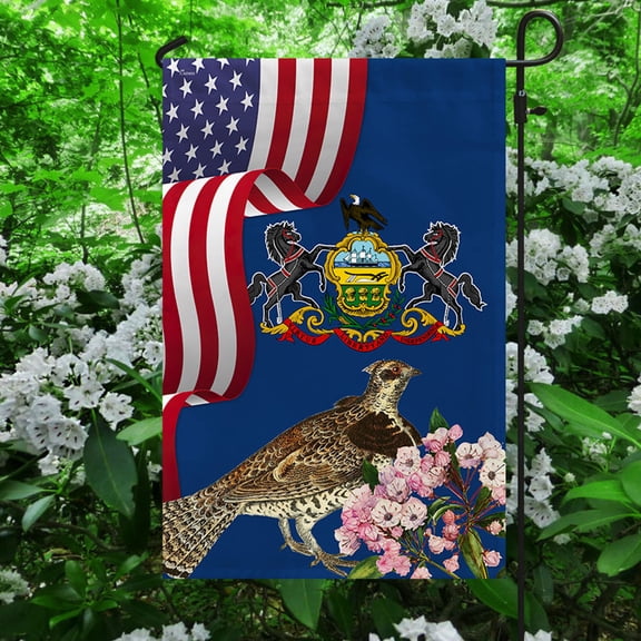 Garden Flag Pennsylvania State Ruffed Grouse Bird and Mountain Laurel Flower, State Wildlife, 12x18 POLE NOT INCLUDED