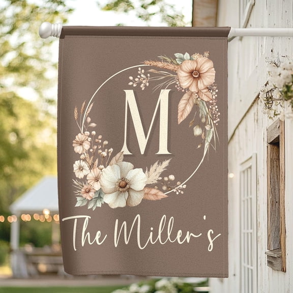 Garden Flag Personalized Boho Floral Flag Custom Family Name Spring Monogram V60, 12x18 POLE NOT INCLUDED