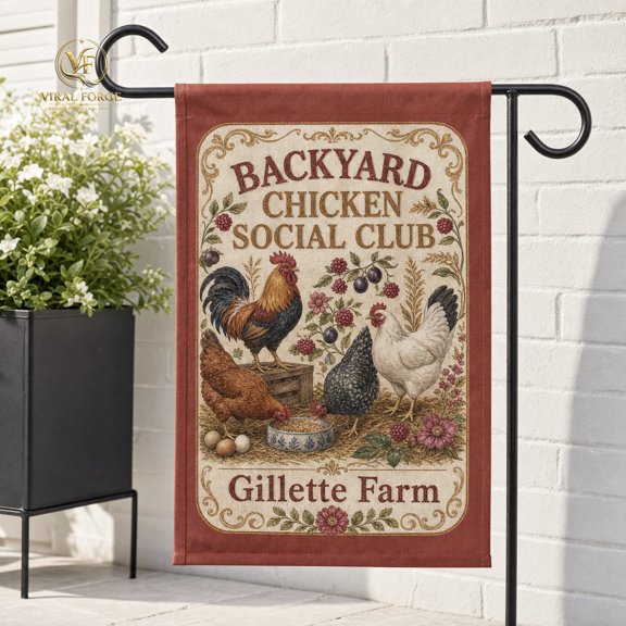 Garden Flag Personalized Chicken Social Club Polyester Yard Decor for Chicken Lovers