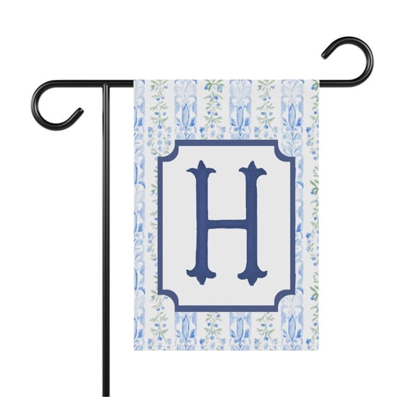 Garden Flag Personalized Crest Flag Floral Preppy Coquette Initial Grandmillennial Porch Chinoiserie V263, 12x18 POLE NOT INCLUDED