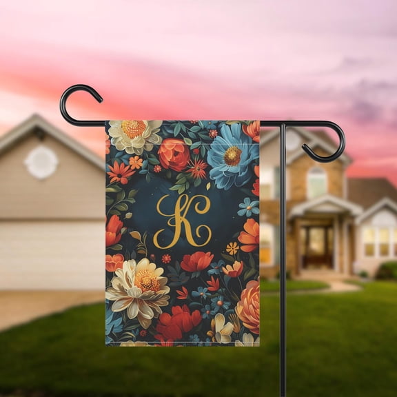 Garden Flag Personalized Monogram Flag Floral Fall Decor Custom Initial V29, 12x18 POLE NOT INCLUDED