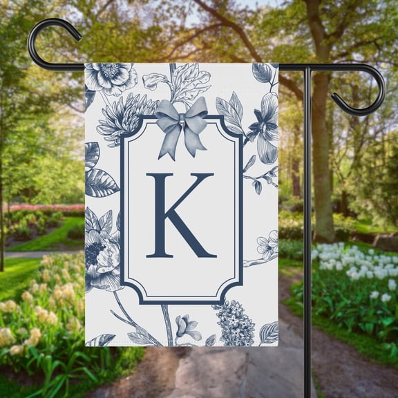 Garden Flag Personalized Navy Chinoiserie Flag Custom Initial Decor V91, 12x18 POLE NOT INCLUDED