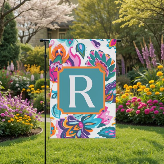 Garden Flag Personalized Paw Print Flag Colorful Dog Monogram Pet Lover Custom Initial V344, 12x18 POLE NOT INCLUDED