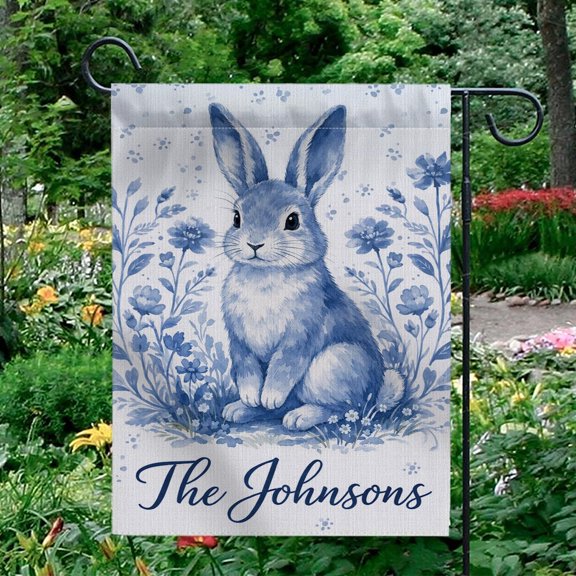 Garden Flag Personalized Rabbit Flag Custom Family Name Spring Floral Bunny V503, 12x18 POLE NOT INCLUDED