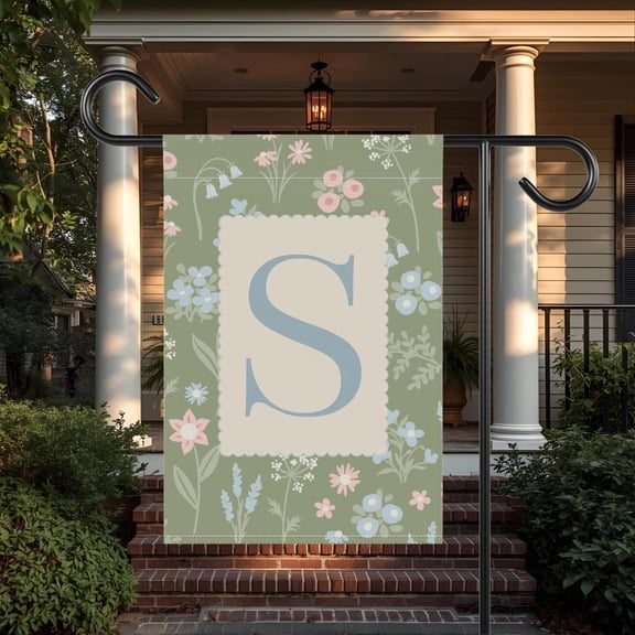Garden Flag Personalized Spring Flag Monogram Custom Initial Floral Preppy Cottage Garden Decor Front Porch V22, 12x18 POLE NOT INCLUDED