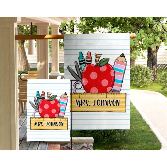 Garden Flag Personalized Teacher Flag Custom Classroom Banner We Love Teachers Apple School Decor Teacher Appreciation V161, 12x18 POLE NOT INCLUDED