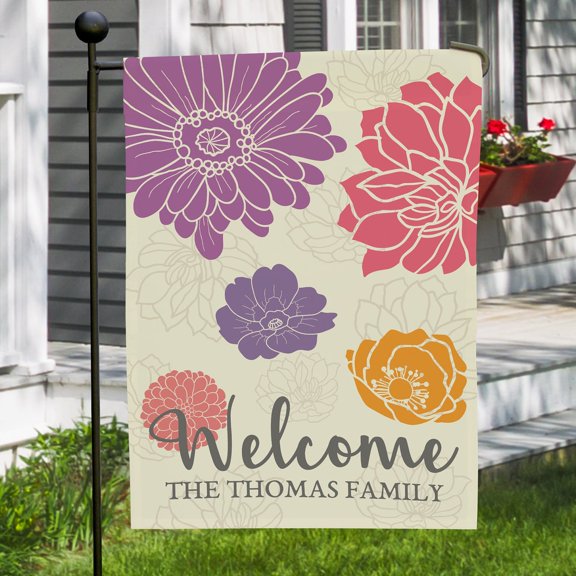 Garden Flag Personalized Welcome Floral Flag Custom Family Name Spring Home Front Yard Housewarming V212, 12x18 POLE NOT INCLUDED