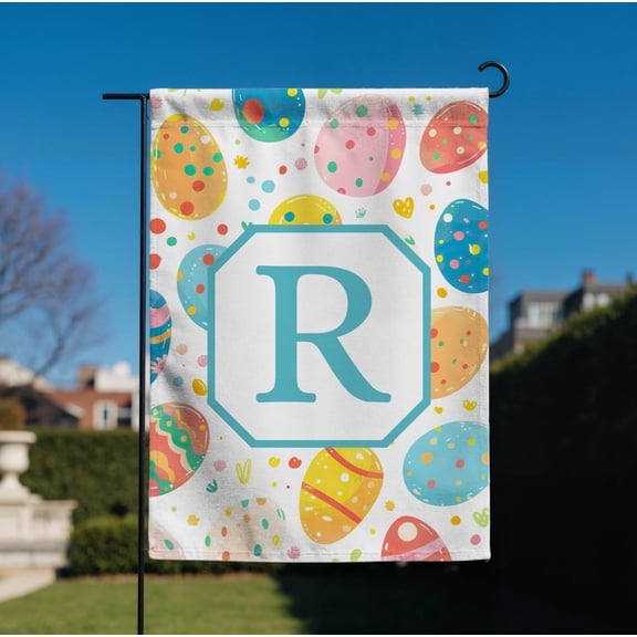 Garden Flag Pink Monogram Flag Pastel Plaid With Bow Custom Spring Feminine Porch V354, 12x18 POLE NOT INCLUDED