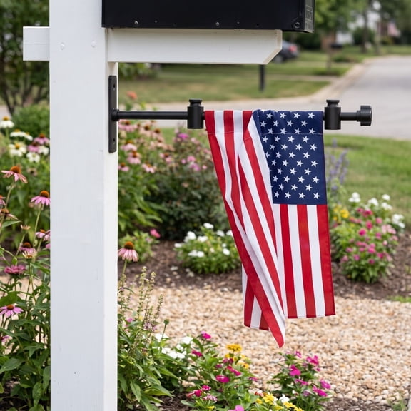 Garden Flag Pole Adjustable Rotating Metal Stand with Matte Black Finish, Weather-Resistant Yard Flag Holder for Outdoor Wall & Post Mounting, 15.74 in