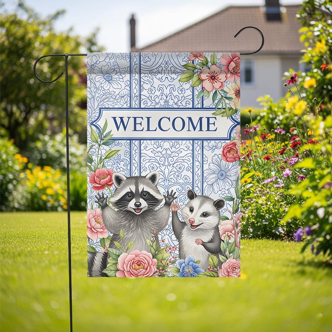 Garden Flag Possum Welcome Flag Animal Outdoor Decoration, 12x18 POLE NOT INCLUDED