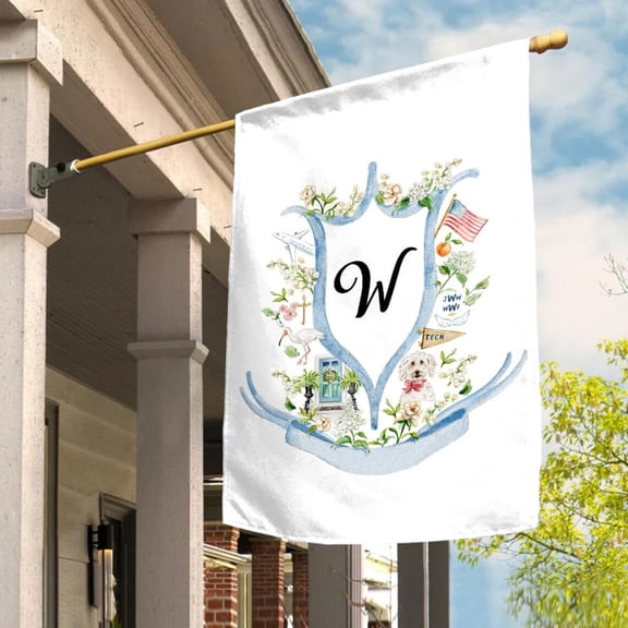 Garden Flag Preppy Bow Hydrangea Monogram Crest Spring Flag Personalized Initial V327, 12x18 POLE NOT INCLUDED