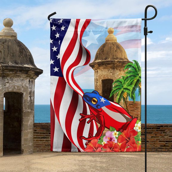 Garden Flag Puerto Rico Hibiscus Flower Toad Frog, Island Nature, 12x18 POLE NOT INCLUDED