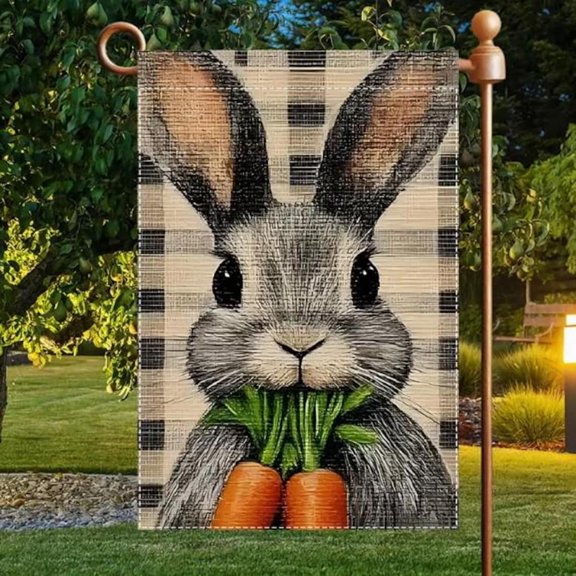 Garden Flag Rabbit with Carrots Spring Decor, 12x18 POLE NOT INCLUDED