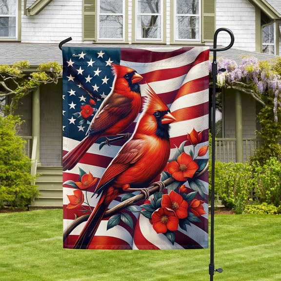 Garden Flag Red Cardinal On American, Nature Patriot, 12x18 POLE NOT INCLUDED