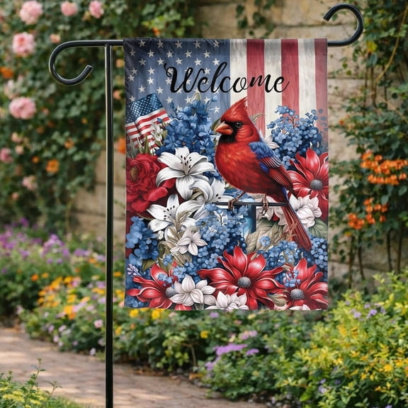 Garden Flag Red Cardinal Welcome Floral Bird Spring Summer Porch Decor V13, 12x18 POLE NOT INCLUDED