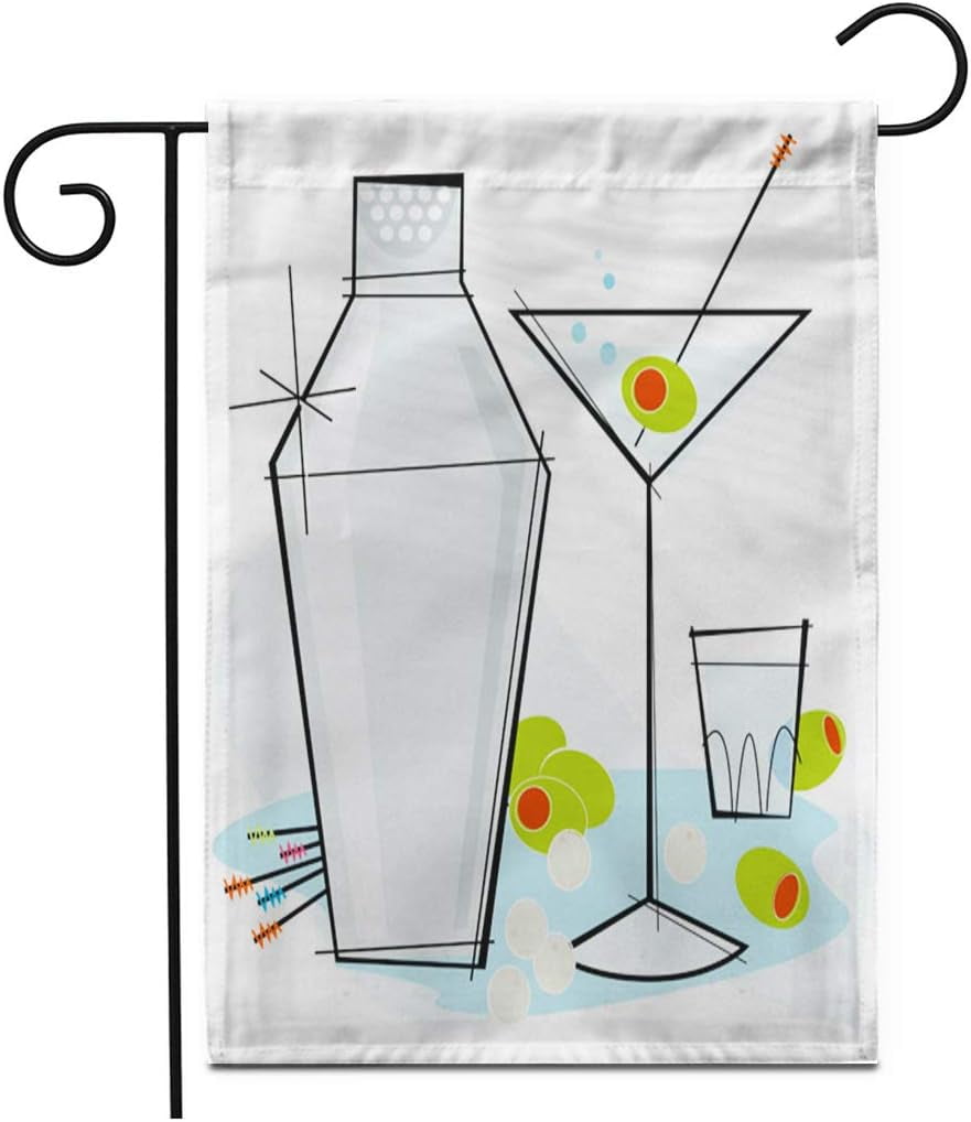 Garden Flag Retro Stylized Cocktail Spot Martini with Oliveretro 50S