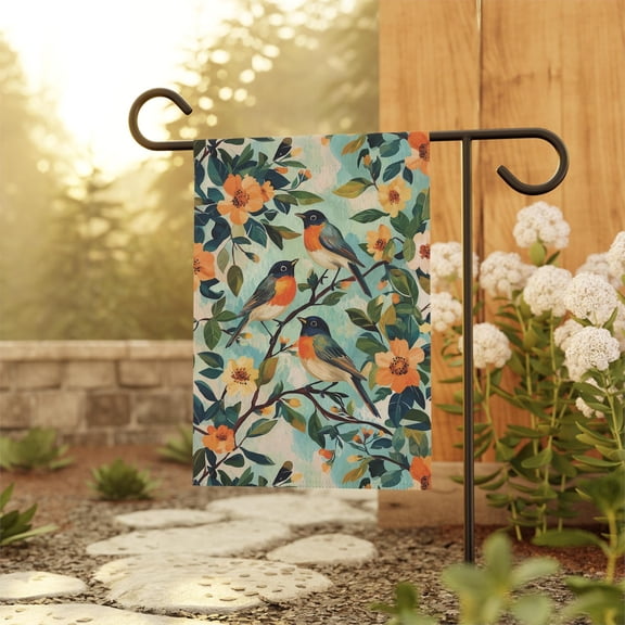 Garden Flag Robin Cottagecore Spring Bird Decor V89, 12x18 POLE NOT INCLUDED