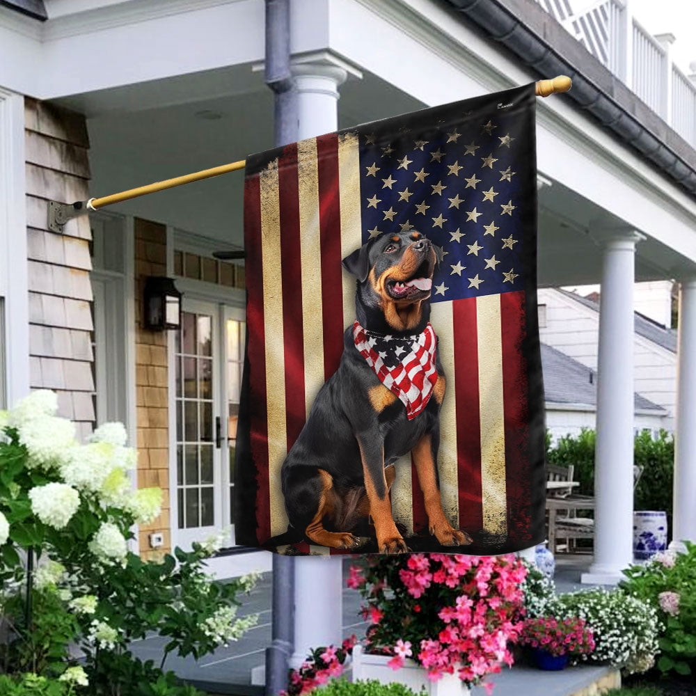 Garden Flag Rottweiler On American Wrapped in Glory, Loyal Breed, 12x18 POLE NOT INCLUDED
