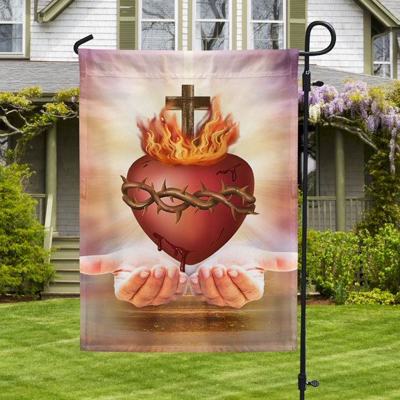 Garden Flag Sacred Heart of Jesus Catholic, Religious, 12x18 POLE NOT INCLUDED