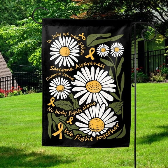 Garden Flag Sarcoma Awareness Subtle Floral Yellow Ribbon Bone Cancer Support V408, 12x18 POLE NOT INCLUDED