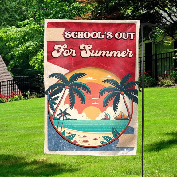 Garden Flag Schools Out For Summer Teacher Off Duty Happy Break Outdoor Decor, 12x18 POLE NOT INCLUDED