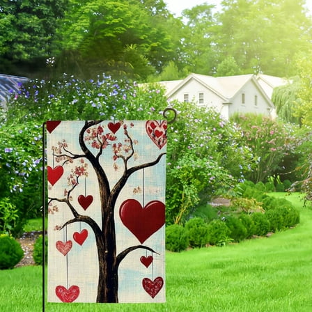 Garden Flag  Sided Outside, Love Heart Tree Rustic Anniversary Wedding Yard Outdoor Flag