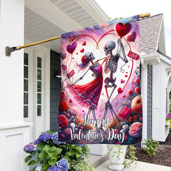 Garden Flag Skeleton Couple Valentine Day, Gothic Romance, 12x18 POLE NOT INCLUDED