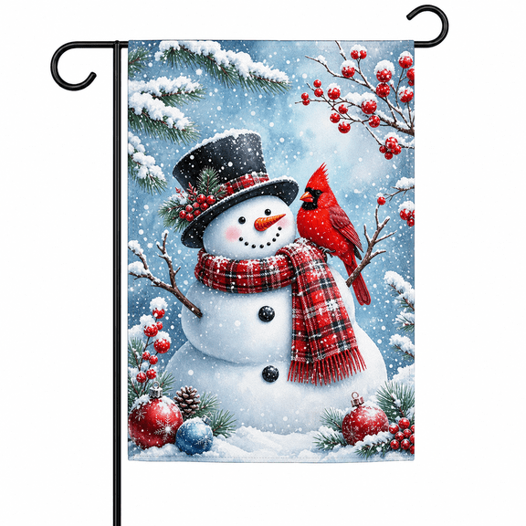 Garden Flag Snowman Cardinal Winter Scene for Outdoor Yard Display Christmas Entryway
