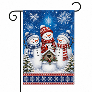 Garden Flag Snowman and Birdhouse Winter Scene for Outdoor Yard Decor and Seasonal Entryway