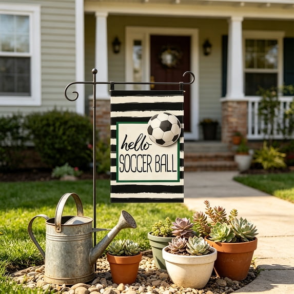 Garden Flag, Soccer Decor Double Sided Printed Yard Sign, Polyester Woven Ornament for Yard, Patio and Entryway, perfect for sports themed gatherings and home outdoor styling, for courtyard decor