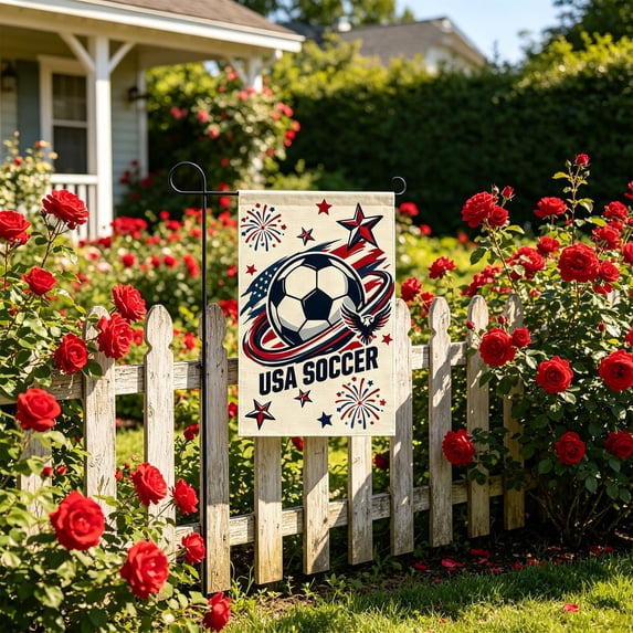 Garden Flag, Soccer Decor Double Sided Printed Yard Sign, Polyester Woven Ornament for Yard, Patio and Entryway, perfect for sports themed gatherings and home outdoor styling, for courtyard decor