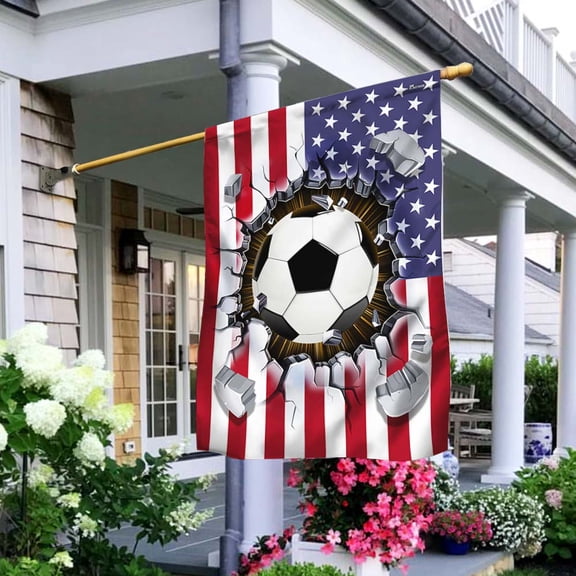 Garden Flag Soccer On American, Sports Fan, 12x18 POLE NOT INCLUDED