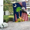 thumbnail image 1 of Garden Flag South Carolina On American Palmetto Tree and Moon Carolina Wren Bird and Yellow Jessamine Flower, State Heritage, 12x18 POLE NOT INCLUDED, 1 of 5