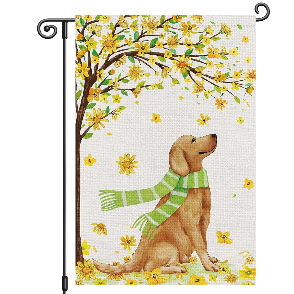 Garden Flag Spring Summer Golden Retriever Welcome Floral Flag Outdoor Seasonal Decoration, 12x18 POLE NOT INCLUDED