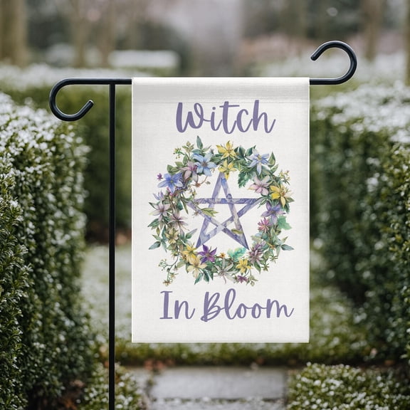 Garden Flag Spring Witch Witch In Bloom Floral Pentacle Pagan Ostara V566, 12x18 POLE NOT INCLUDED