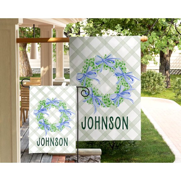 Garden Flag Spring Wreath Flag Personalized Porch Custom Family Name Outdoor Decor Front Porch Seasonal V102, 12x18 POLE NOT INCLUDED