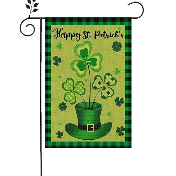 Garden Flag St Patricks Day Shamrock Flag, Buffalo Plaid Rustic Farmhouse Holiday Outdoor Decoration Flag, 12x18 POLE NOT INCLUDED