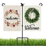 Garden Flag Stand with 2 Arms, Double Garden Flag Holder Stand with Bird, Wrought Iron with Stopper and Clip to Secure Flags in Position, Yard Flag Stand (No Flag Included)