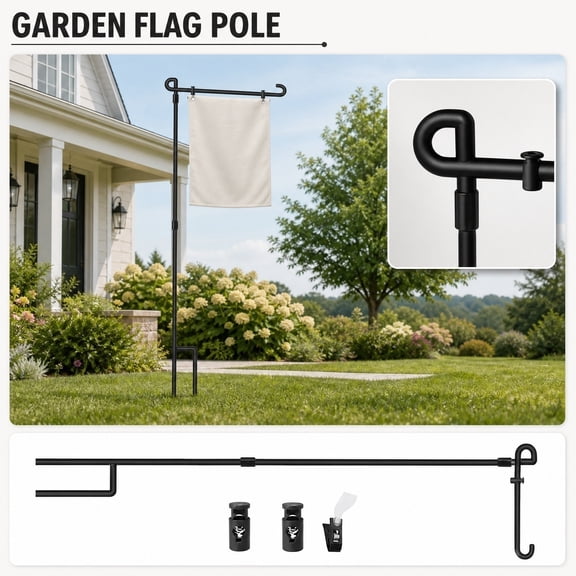 Garden Flag Stand, 36X17 Inch Heavy Duty Metal Garden Flag Pole, Windproof Waterproof Yard Flag Holder Stand, with 3 Pieces Non-Slip Garden Flag Clips, Adjustable Height