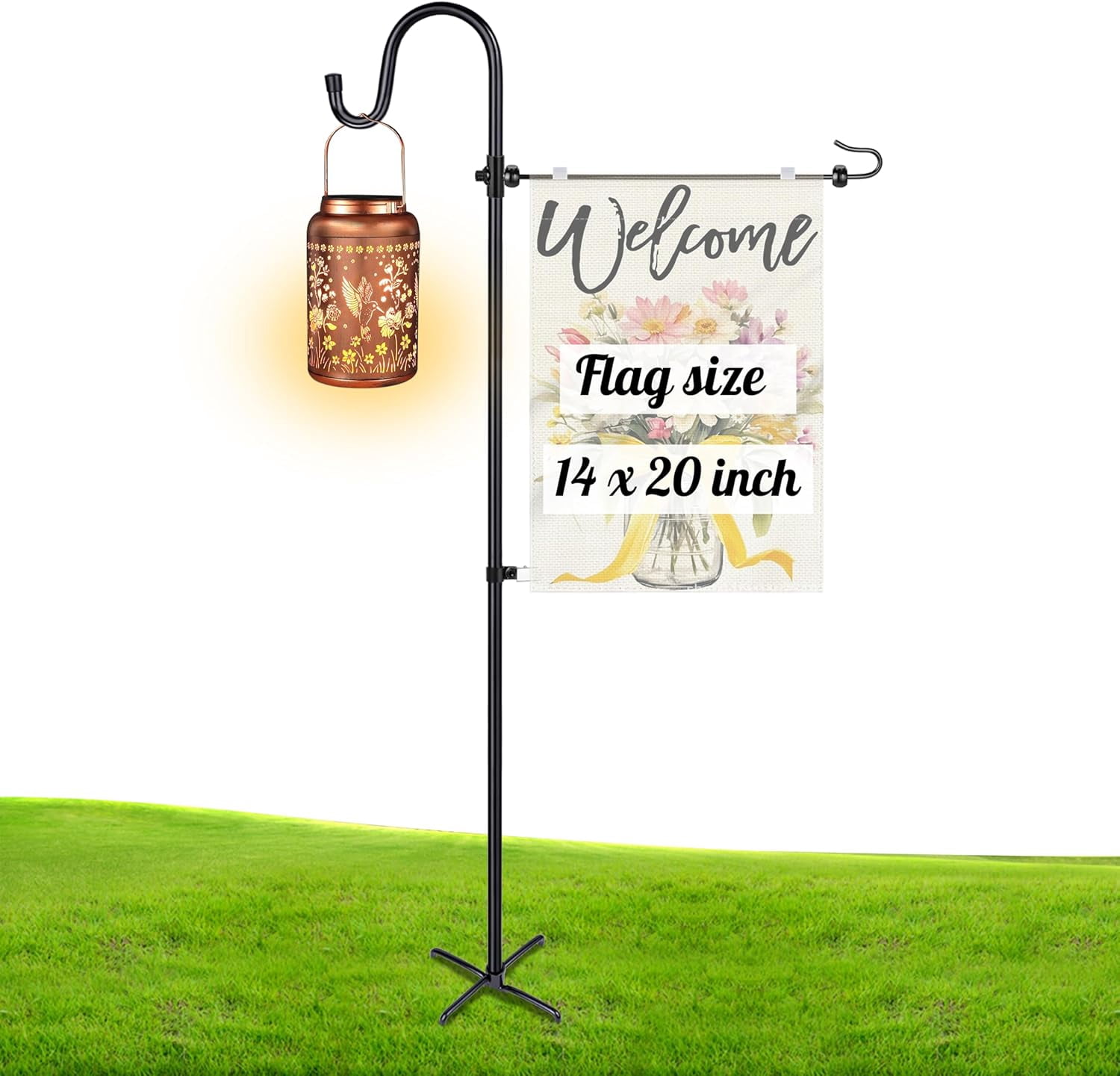 Garden Flag Stand, Heavy Duty Pole Holder with Shepherd Hook for Yard Decoration, 45 INCH Sturdy Post Stake Outdoor 14''x20'' Flags (Without Flag)