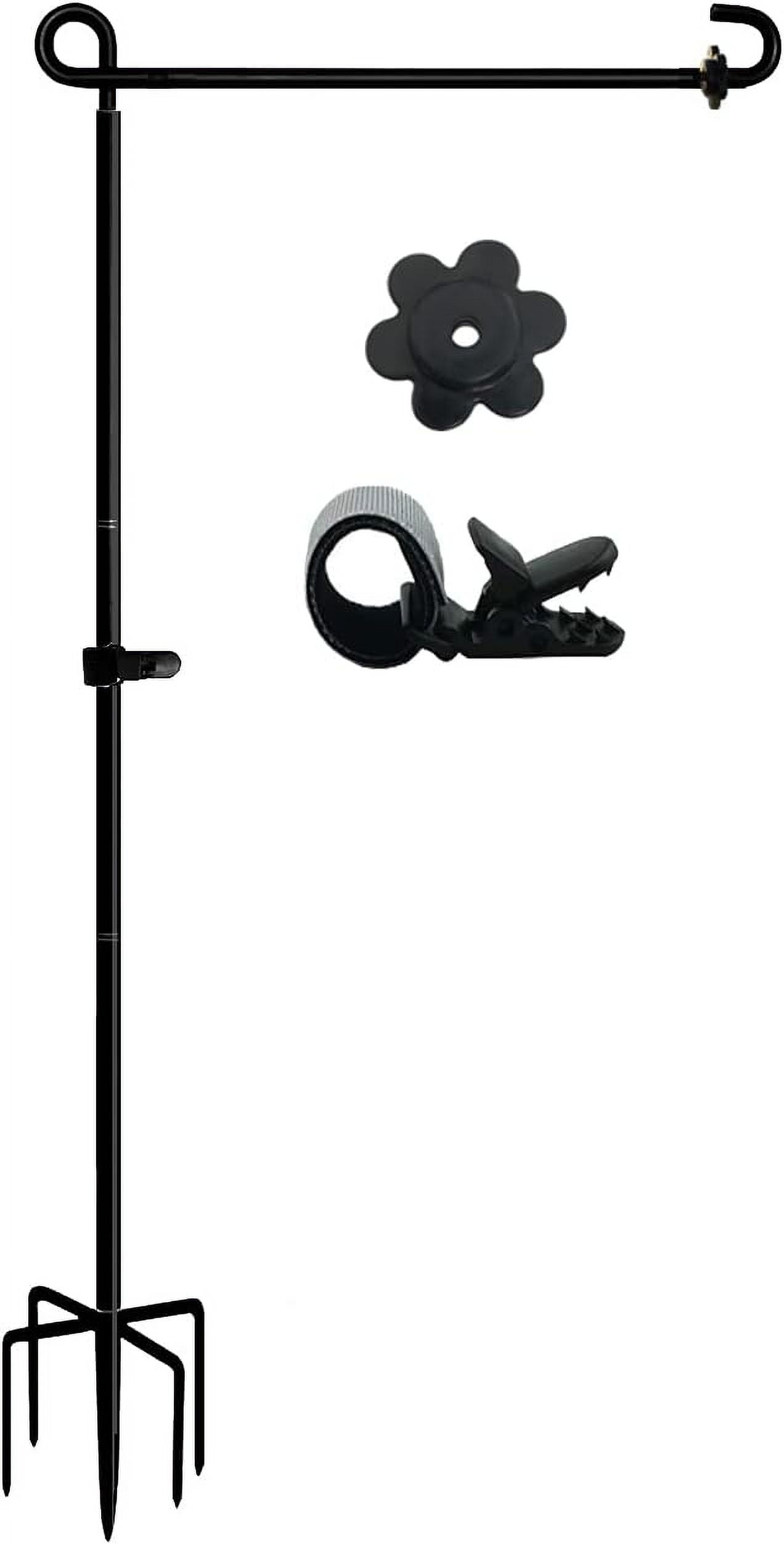 Garden Flag Stand Holder Pole with 5 Prong Base for Outside Double Flag, More Stable Yard Flag Stand Weather Proof, for Small Garden Flags 12 x 18, Holds Flags up to 13" Wide