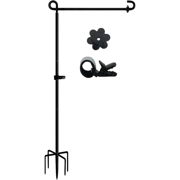 Garden Flag Stand Holder Pole with 5 Prong Base for Outside Double Flag, More Stable Yard Flag Stand Weather Proof, for Small Garden Flags 12 x 18, Holds Flags up to 13" Wide