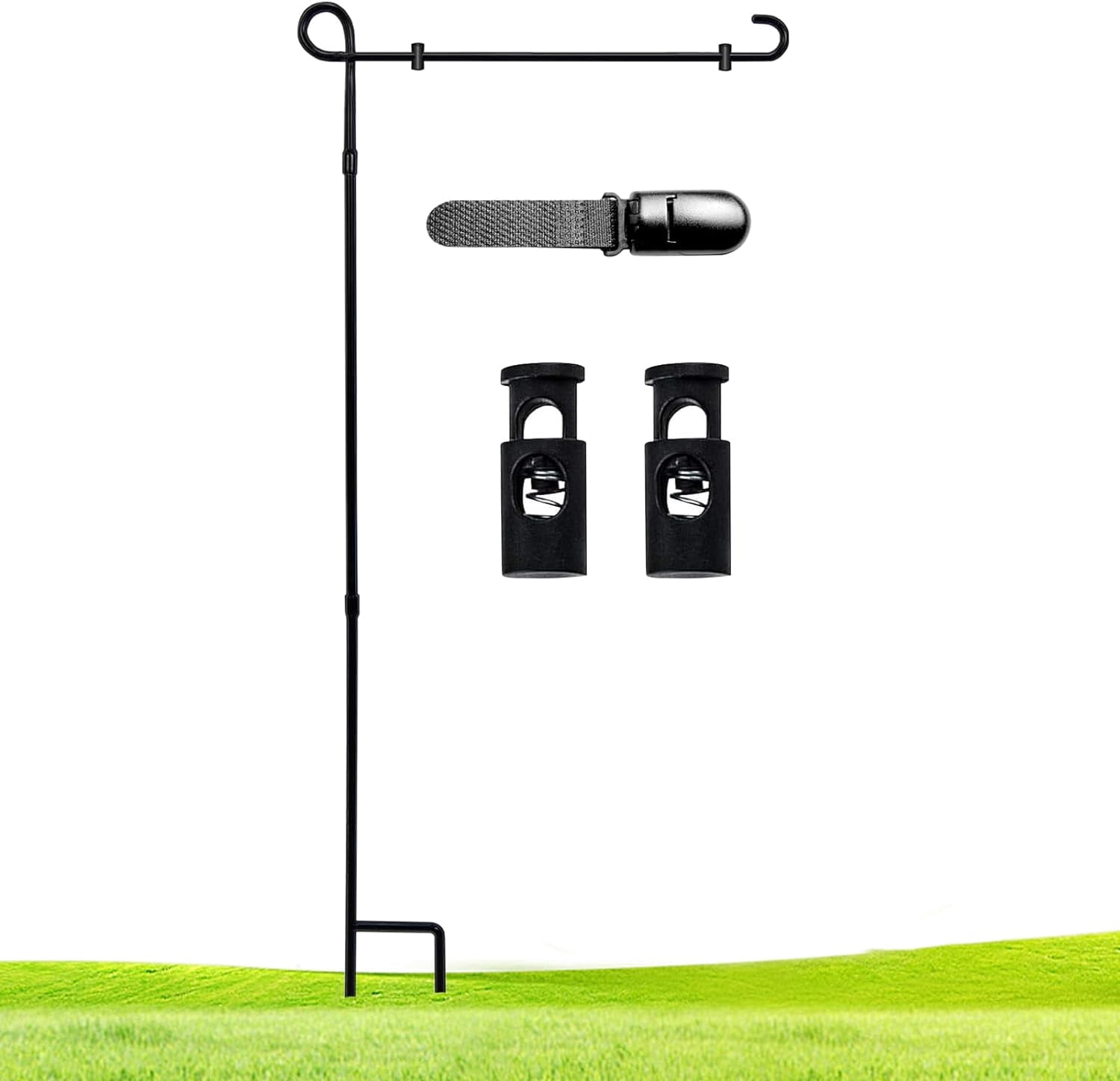Garden Flag Stand Holder Pole,Premium Powder-Coated Weather-Proof Metal Paint Yard with 1 Tiger Clip and 2 Spring Stoppers,House Pole for Outdoor Lawn