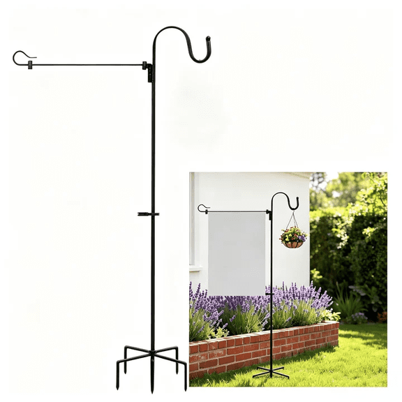 Garden Flag Stand Metal Pole with Shepherd Hook 5-Prong Base Yard Holder for 12x18 Inch Flags Outdoor Decoration Rust-Resistant Black