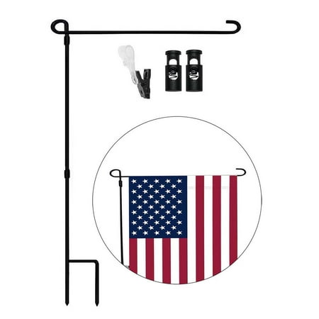 Garden Flag Stand, Premium Garden Flag Pole Holder Metal Powder-Coated Weather-Proof Paint with one Tiger Clip and two Spring Stoppers without flag