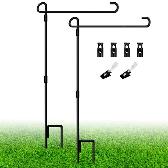 Garden Flag Stand, Remiawy 2 Pack Metal Garden Flag Pole Holder 36 inch Tall Fit for 12x18 Yard Small Flag Decor with Anti-Wind Clip and Spring Stoppers for Outdoor Garden Lawn